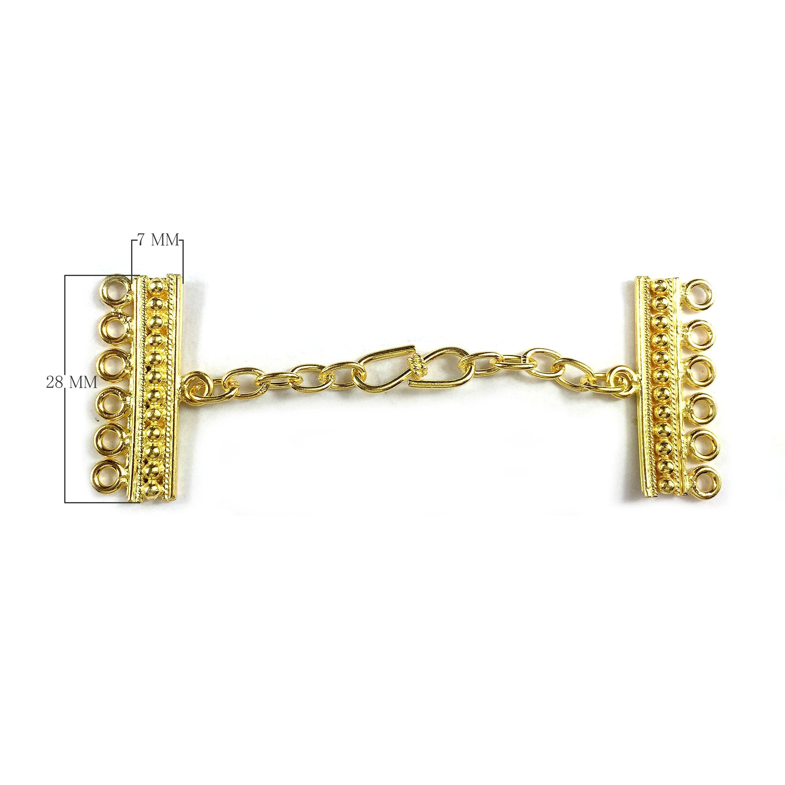 18K Gold Overlay Over Copper multi strand clasp with 6 holes handcrafted in India for wholesale jewelry making