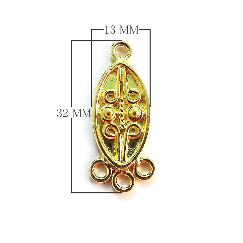 CG-338 18K Gold Overlay Connector With 3 Holes Beads Bali Designs Inc 