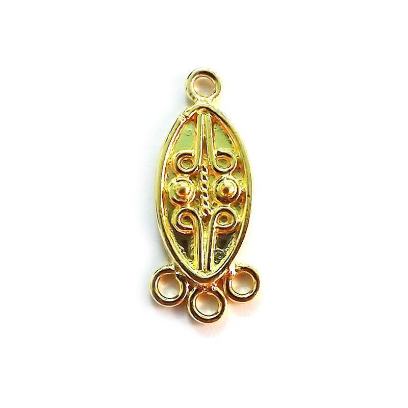 18K Gold Overlay Over Copper decorative oval connector with 3 loops handcrafted in India for wholesale jewelry making