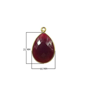 18K Gold Overlay Over Copper faceted teardrop bezel pendant with Red Chalcedony Quartz handcrafted in India for wholesale jewelry making