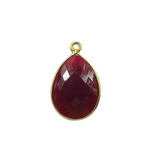 18K Gold Overlay Over Copper faceted teardrop bezel pendant with Red Chalcedony Quartz handcrafted in India for wholesale jewelry making