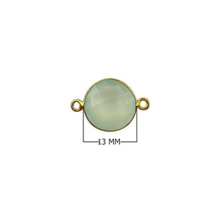 18K Gold Overlay Over Copper faceted round bezel connector with Aqua Chalcedony Quartz handcrafted in India for wholesale jewelry making