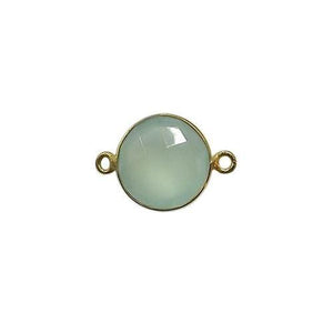 18K Gold Overlay Over Copper faceted round bezel connector with Aqua Chalcedony Quartz handcrafted in India for wholesale jewelry making