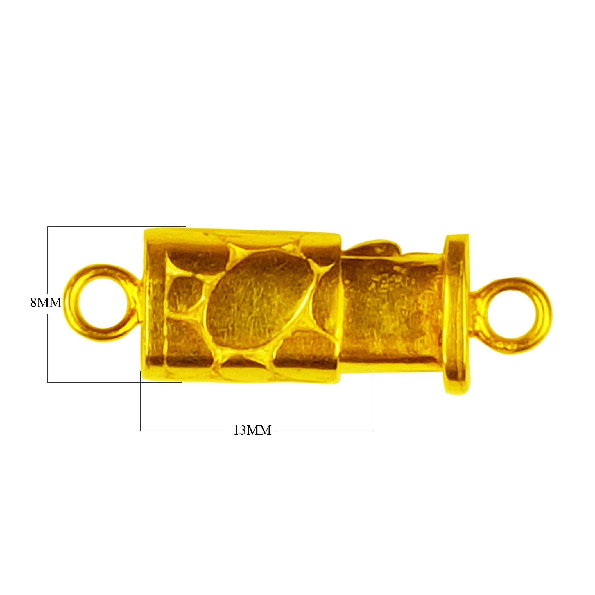 18K Gold Overlay Over Copper textured cylindrical slide clasp with loops handcrafted in India for wholesale jewelry making