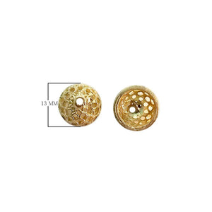 Handcrafted perforated dome bead with 18K Gold Overlay Over Copper, wholesale jewelry component from India
