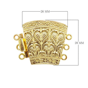 Handcrafted ornate multi strand clasp with 3 holes in 18K Gold Overlay Over Copper, wholesale jewelry component from India