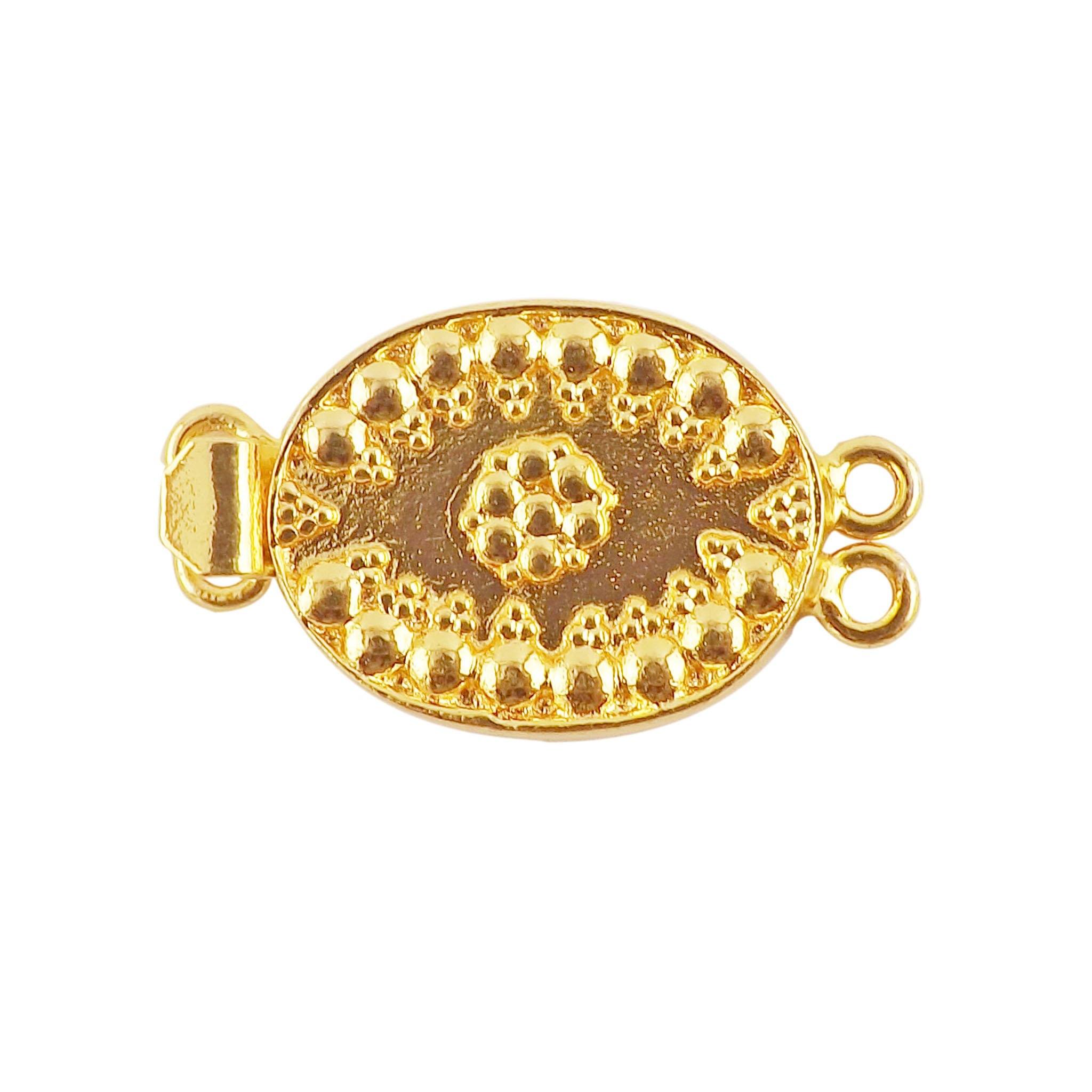 Handcrafted ornate oval multi strand clasp with 2 holes in 18K Gold Overlay Over Copper, wholesale jewelry component from India