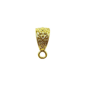 Handcrafted compact ornate pendant bail with single loop in 18K Gold Overlay Over Copper, wholesale jewelry component from India