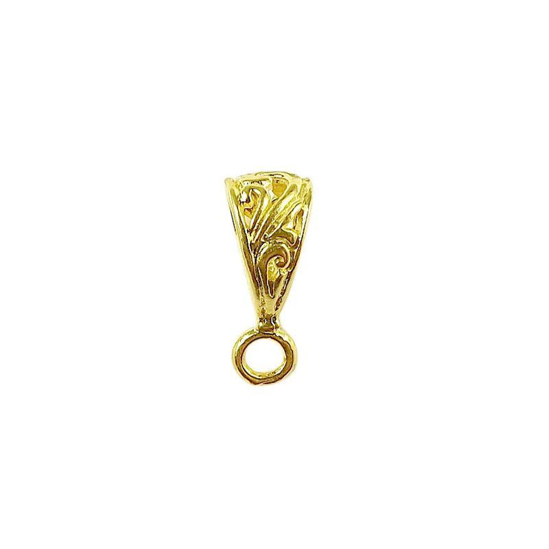 Handcrafted slim ornate pendant bail with single loop in 18K Gold Overlay Over Copper, wholesale jewelry component from India