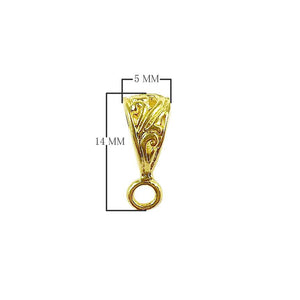 Handcrafted slim ornate pendant bail with single loop in 18K Gold Overlay Over Copper, wholesale jewelry component from India
