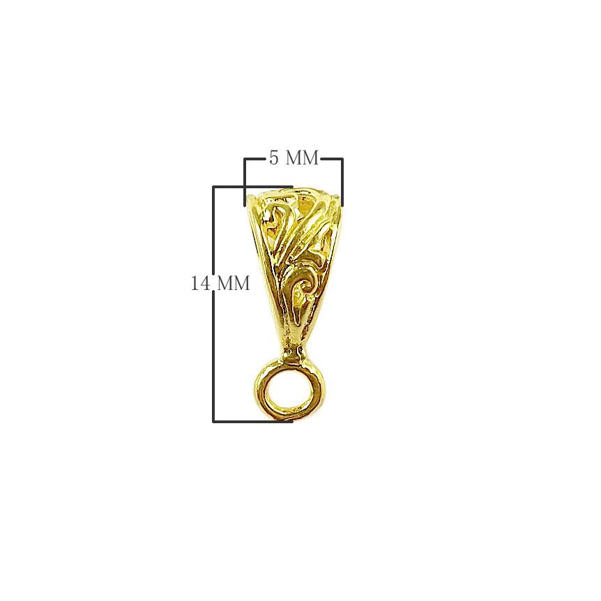 Handcrafted slim ornate pendant bail with single loop in 18K Gold Overlay Over Copper, wholesale jewelry component from India