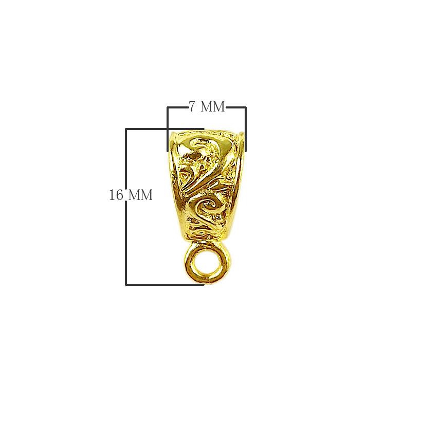 Handcrafted ornate scroll pattern pendant bail with single loop in 18K Gold Overlay Over Copper, wholesale jewelry component from India