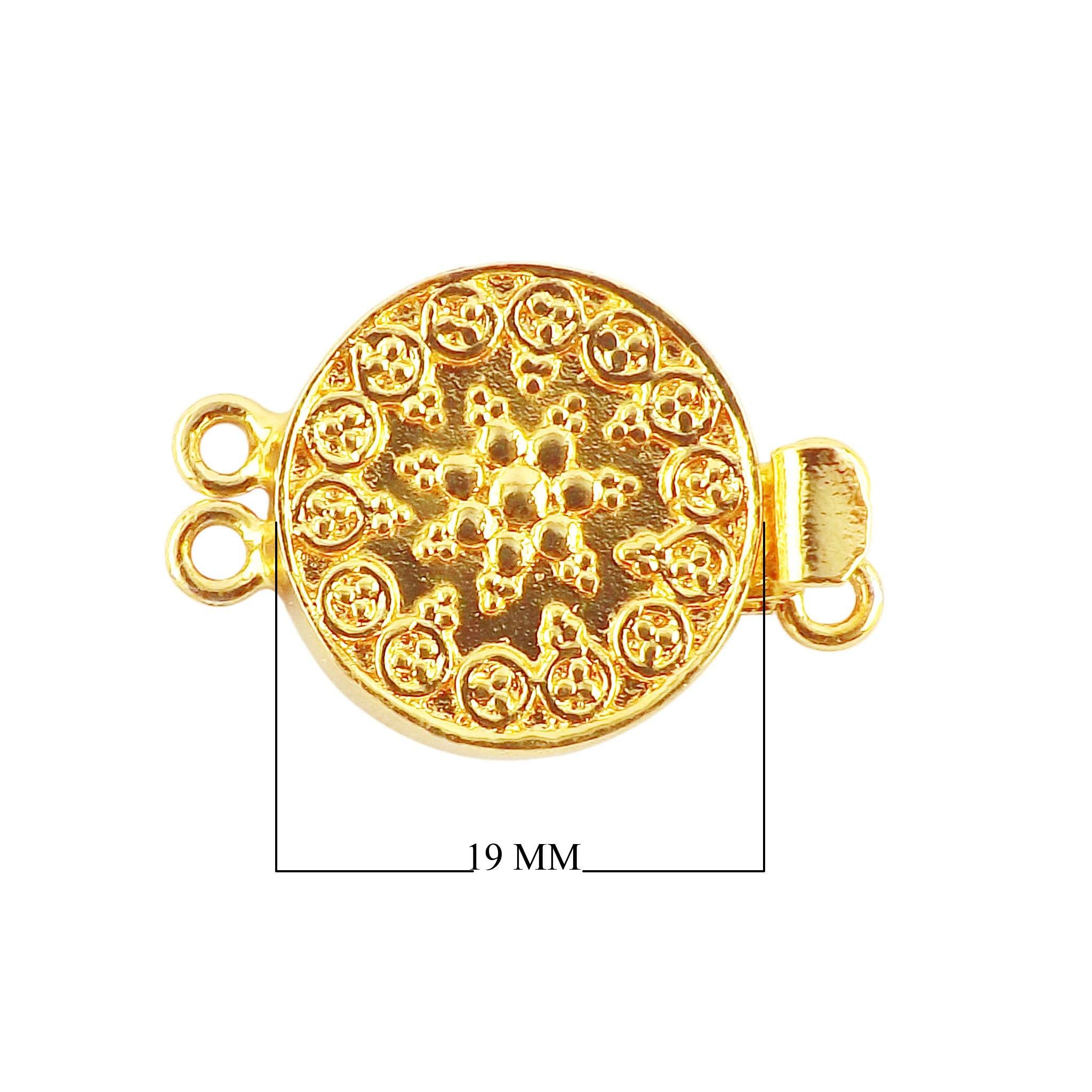 Handcrafted round ornate multi strand clasp with 2 holes in 18K Gold Overlay Over Copper, wholesale jewelry component from India