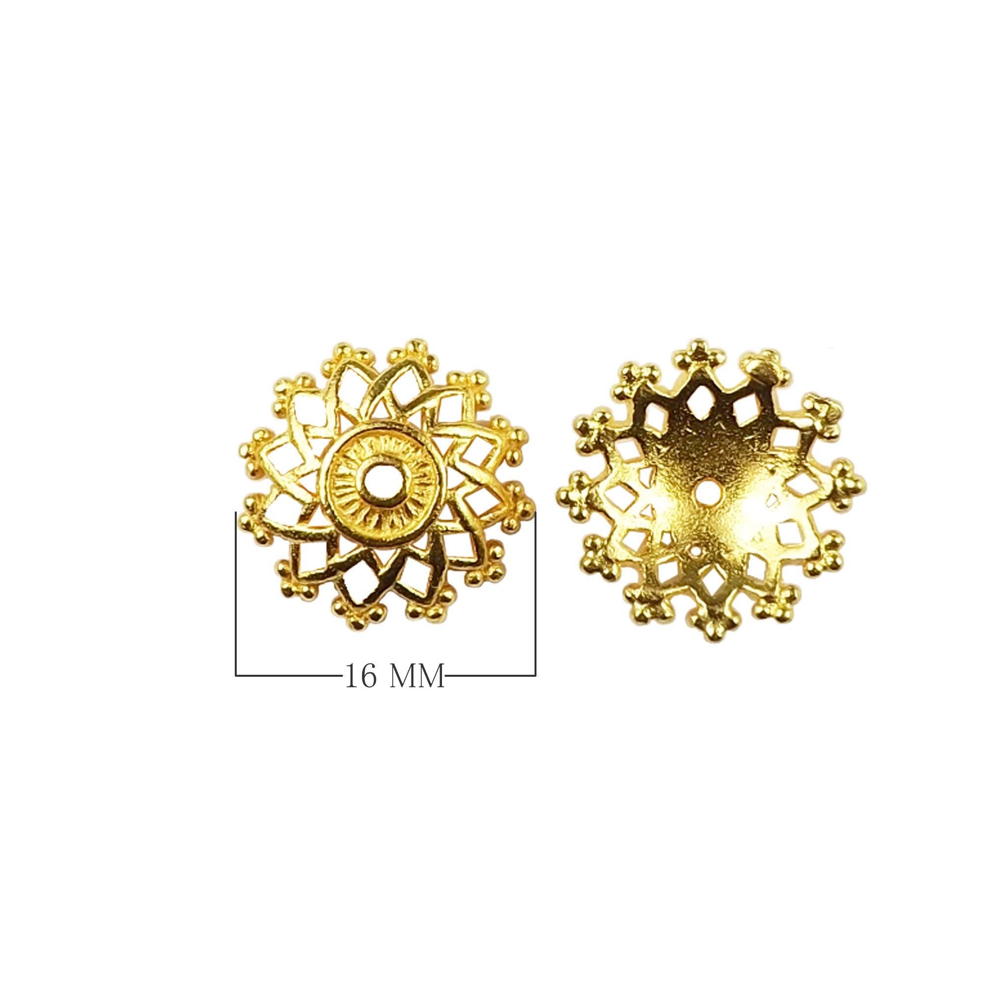 Round floral filigree connector with center hole crafted in 18K Gold Overlay Over Copper handcrafted in India