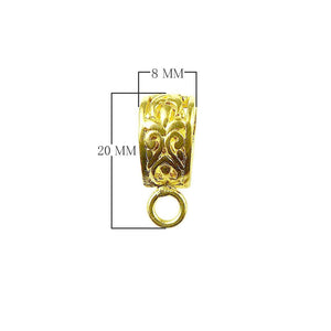 Engraved cylindrical pendant bail connector with bottom loop crafted in 18K Gold Overlay Over Copper handcrafted in India