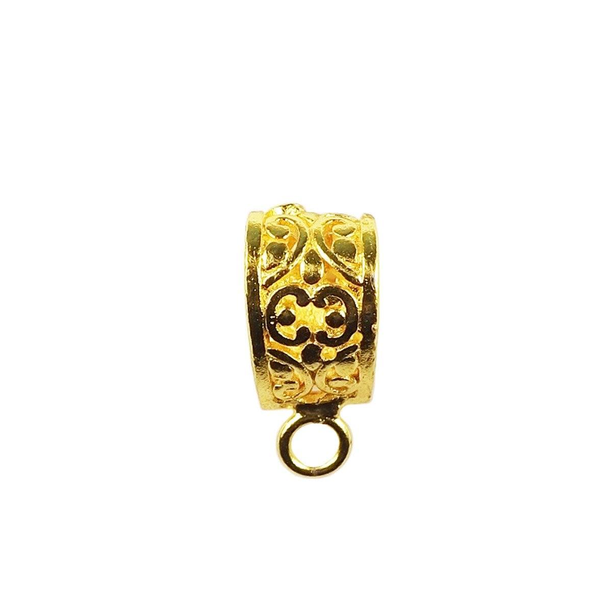 Wide engraved barrel pendant bail with bottom loop crafted in 18K Gold Overlay Over Copper handcrafted in India