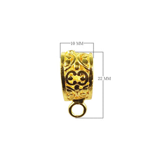 Wide engraved barrel pendant bail with bottom loop crafted in 18K Gold Overlay Over Copper handcrafted in India