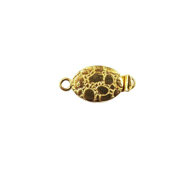 Oval turtle shell textured magnetic clasp with 1 hole, 18K Gold Overlay Over Copper, handcrafted in India.