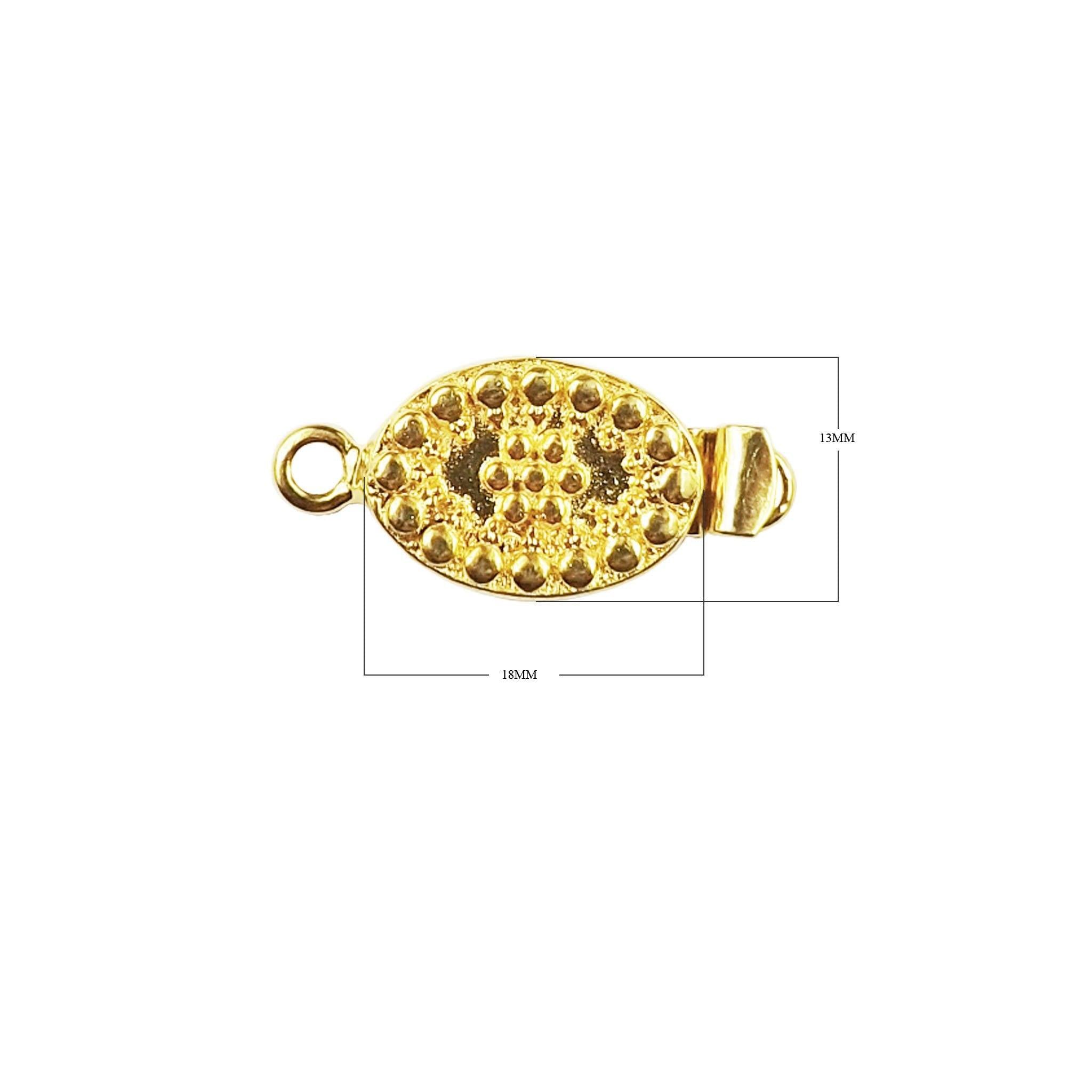 Oval studded textured magnetic clasp with 1 hole, 18K Gold Overlay Over Copper, handcrafted in India.