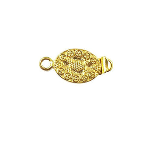 Oval stud border textured magnetic clasp with 1 hole, 18K Gold Overlay Over Copper, handcrafted in India.
