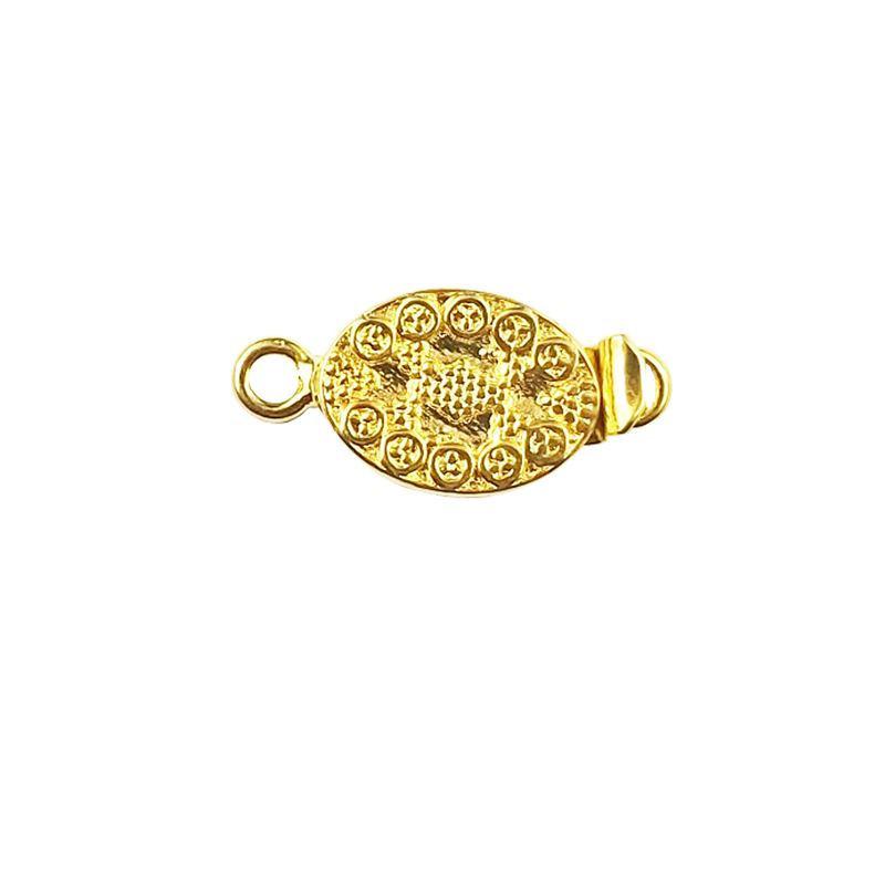 Oval stud border textured magnetic clasp with 1 hole, 18K Gold Overlay Over Copper, handcrafted in India.