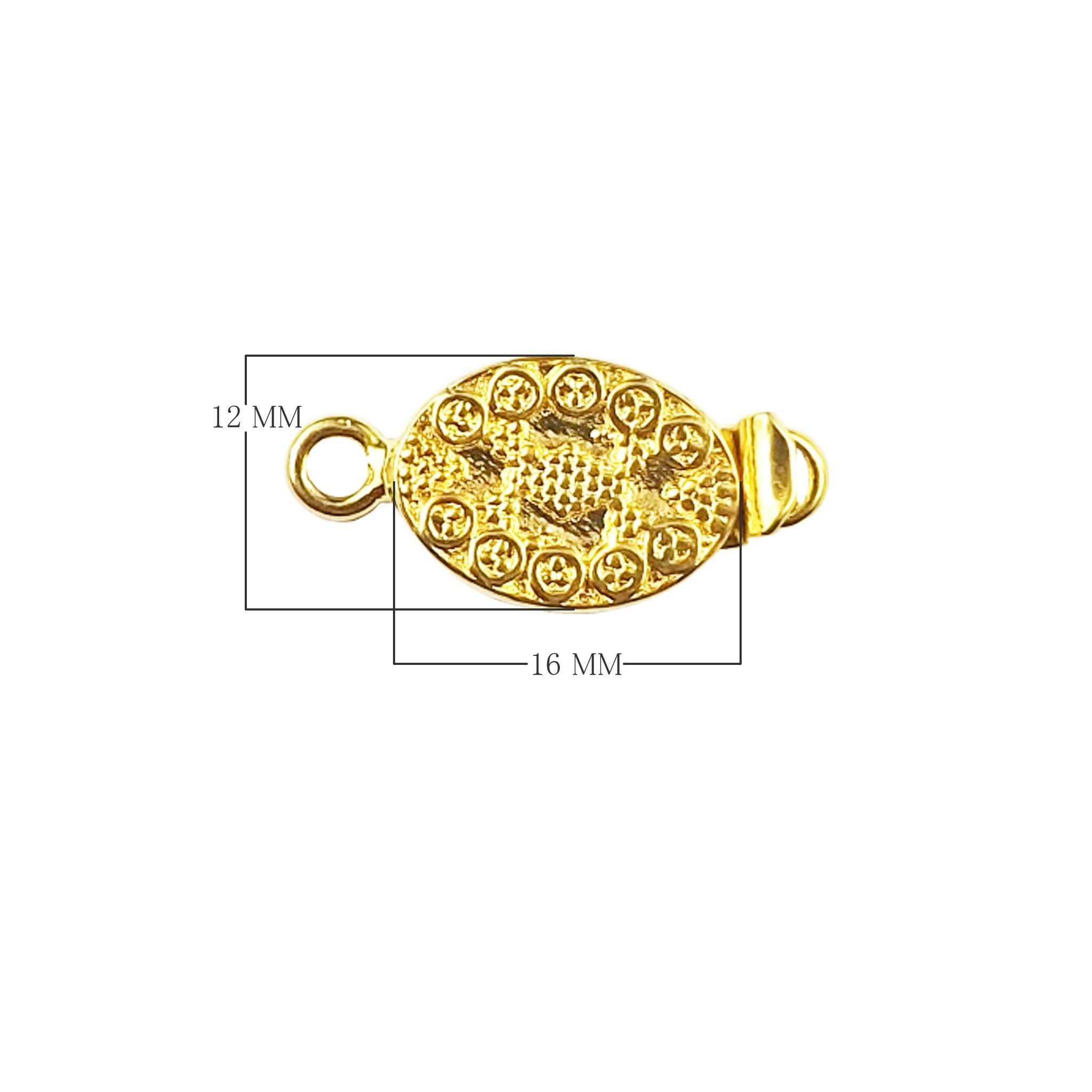 Oval stud border textured magnetic clasp with 1 hole, 18K Gold Overlay Over Copper, handcrafted in India.