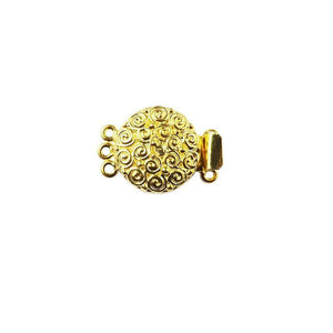 Round swirl textured multi strand magnetic clasp with 3 hole, 18K Gold Overlay Over Copper, handcrafted in India.
