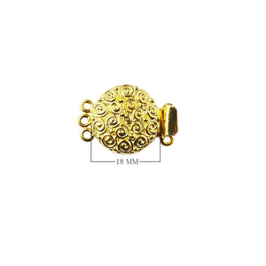 Round swirl textured multi strand magnetic clasp with 3 hole, 18K Gold Overlay Over Copper, handcrafted in India.