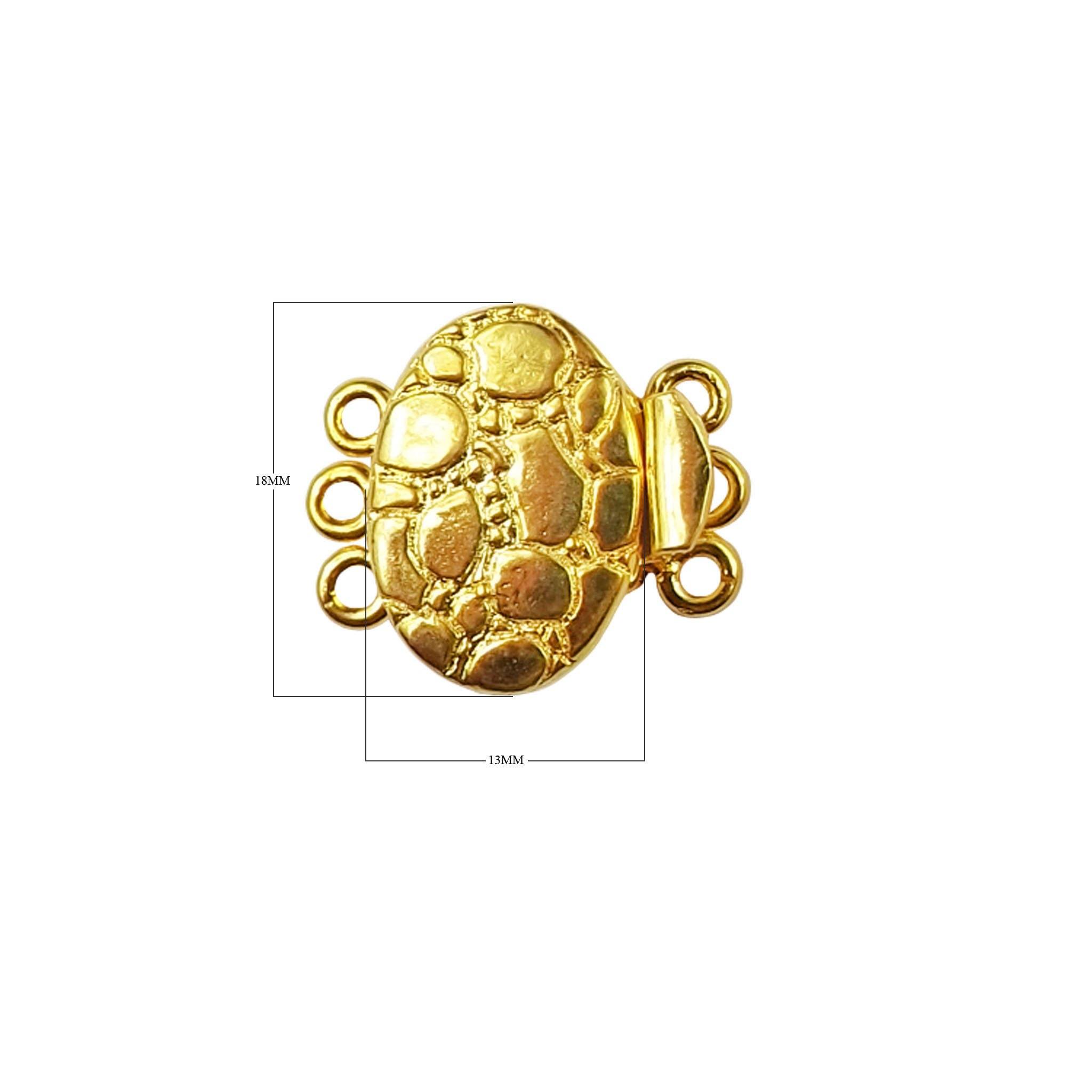 Oval turtle shell textured multi strand magnetic clasp with 3 hole, 18K Gold Overlay Over Copper, handcrafted in India.