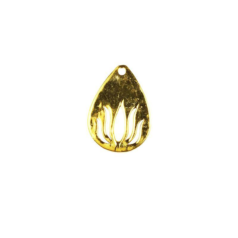 Teardrop lotus cutout charm with 1 hole, 18K Gold Overlay Over Copper, handcrafted in India.