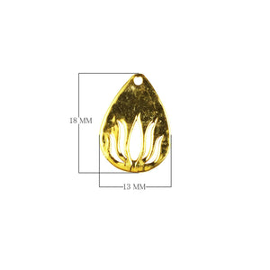 Teardrop lotus cutout charm with 1 hole, 18K Gold Overlay Over Copper, handcrafted in India.