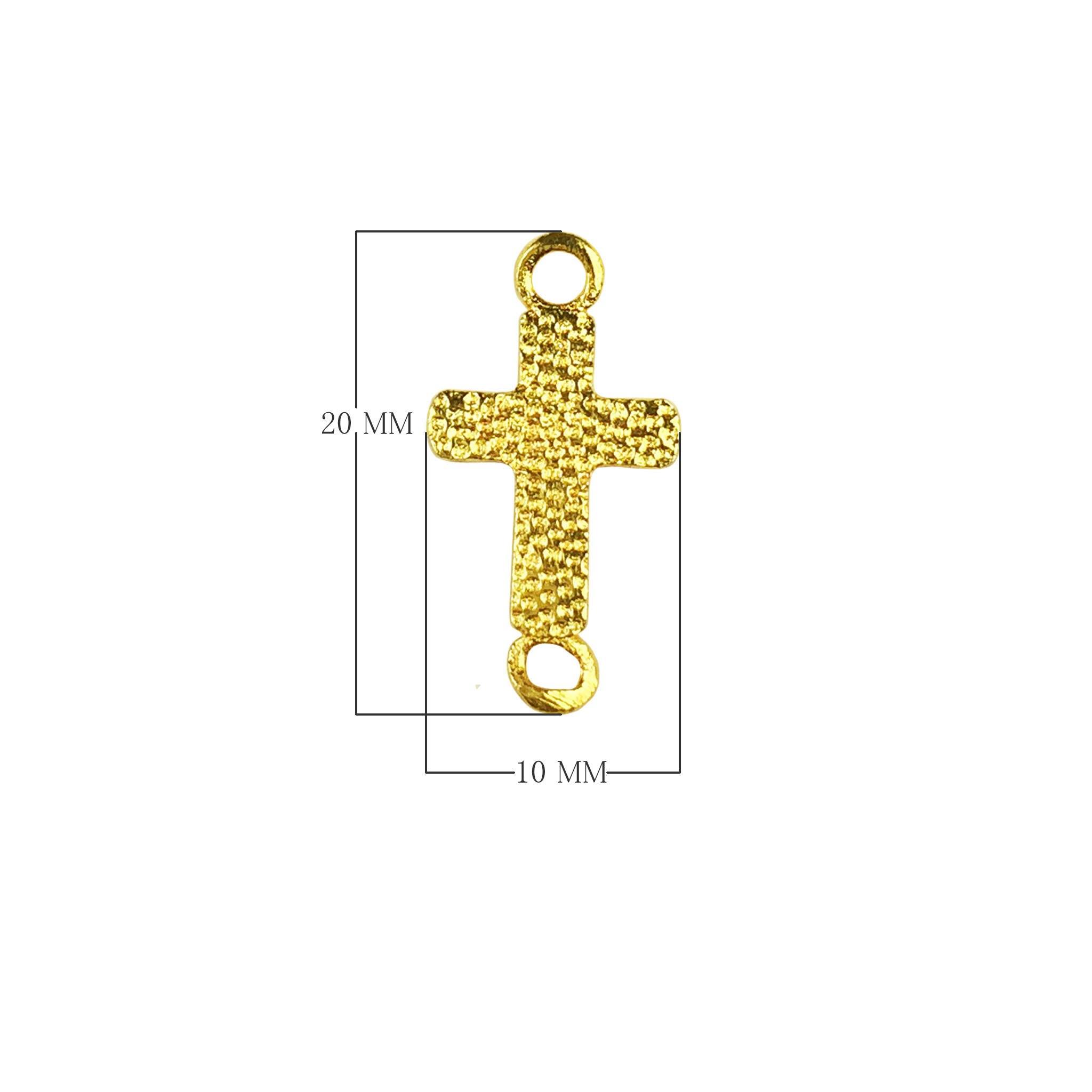Textured cross connector charm with 2 hole, 18K Gold Overlay Over Copper, handcrafted in India.