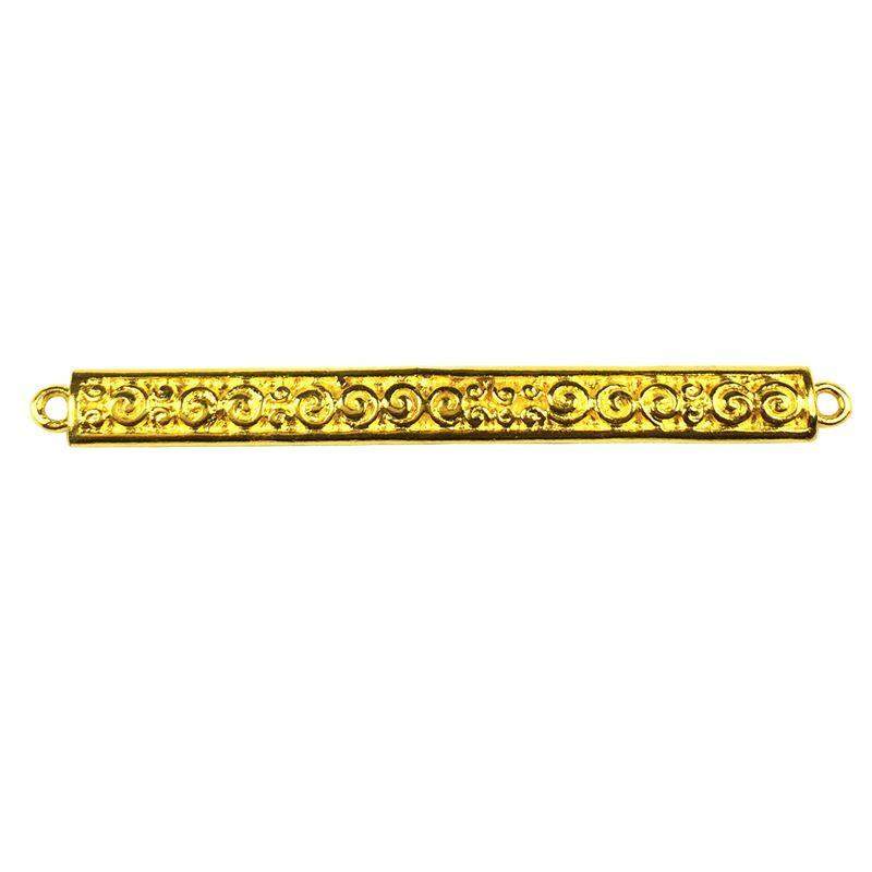 Long engraved bar connector with 2 hole, 18K Gold Overlay Over Copper, handcrafted in India.