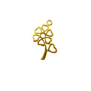Heart petal flower charm with 1 hole, 18K Gold Overlay Over Copper, handcrafted in India.