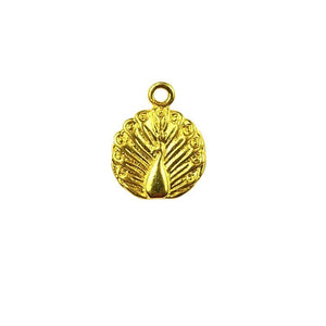 18K Gold Overlay Over Copper Peacock Motif Jewelry Charm Handcrafted In India For Wholesale Jewelry Making