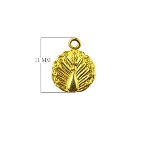 18K Gold Overlay Over Copper Peacock Motif Jewelry Charm Handcrafted In India For Wholesale Jewelry Making