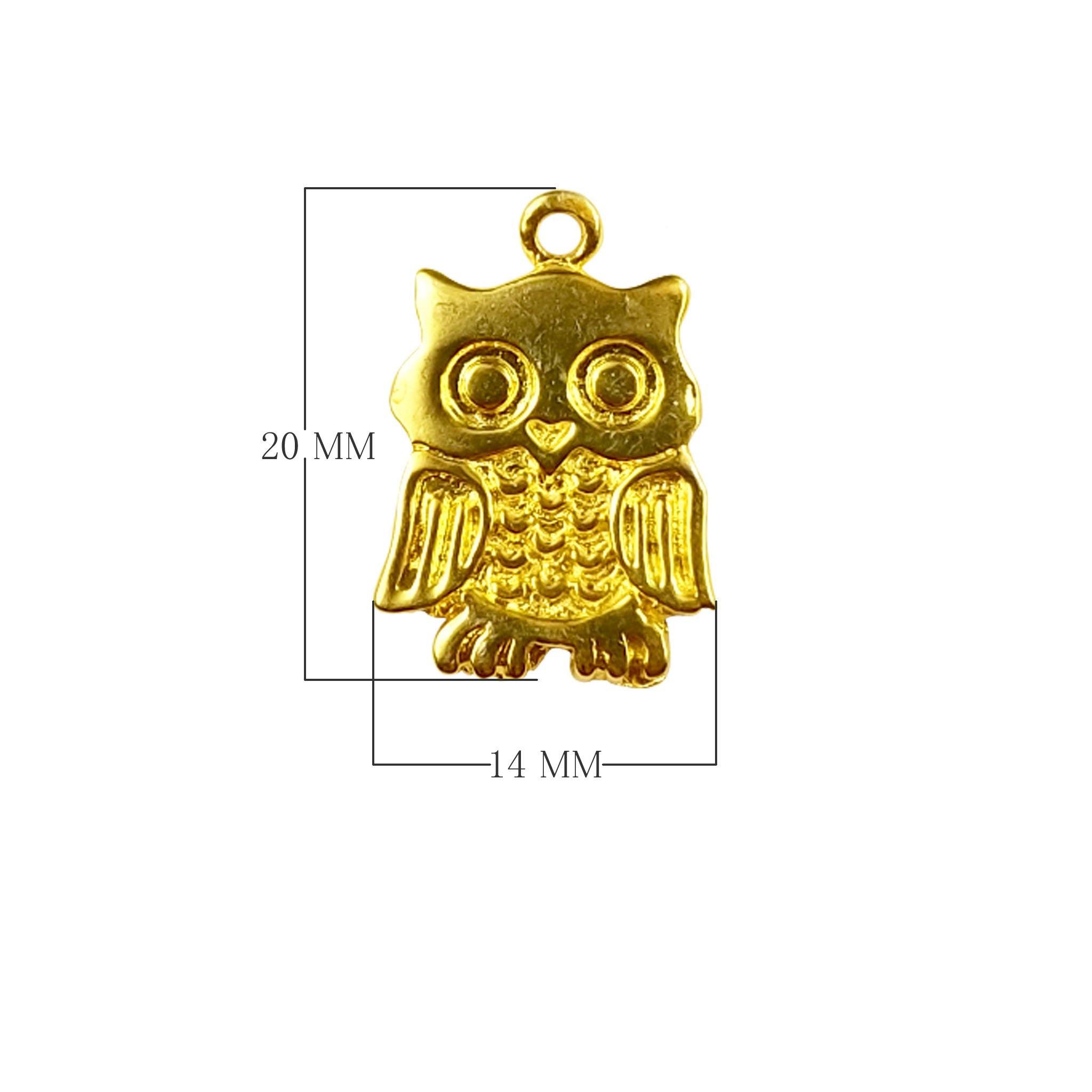 18K Gold Overlay Over Copper Owl Charm Handcrafted In India For Wholesale Jewelry Making