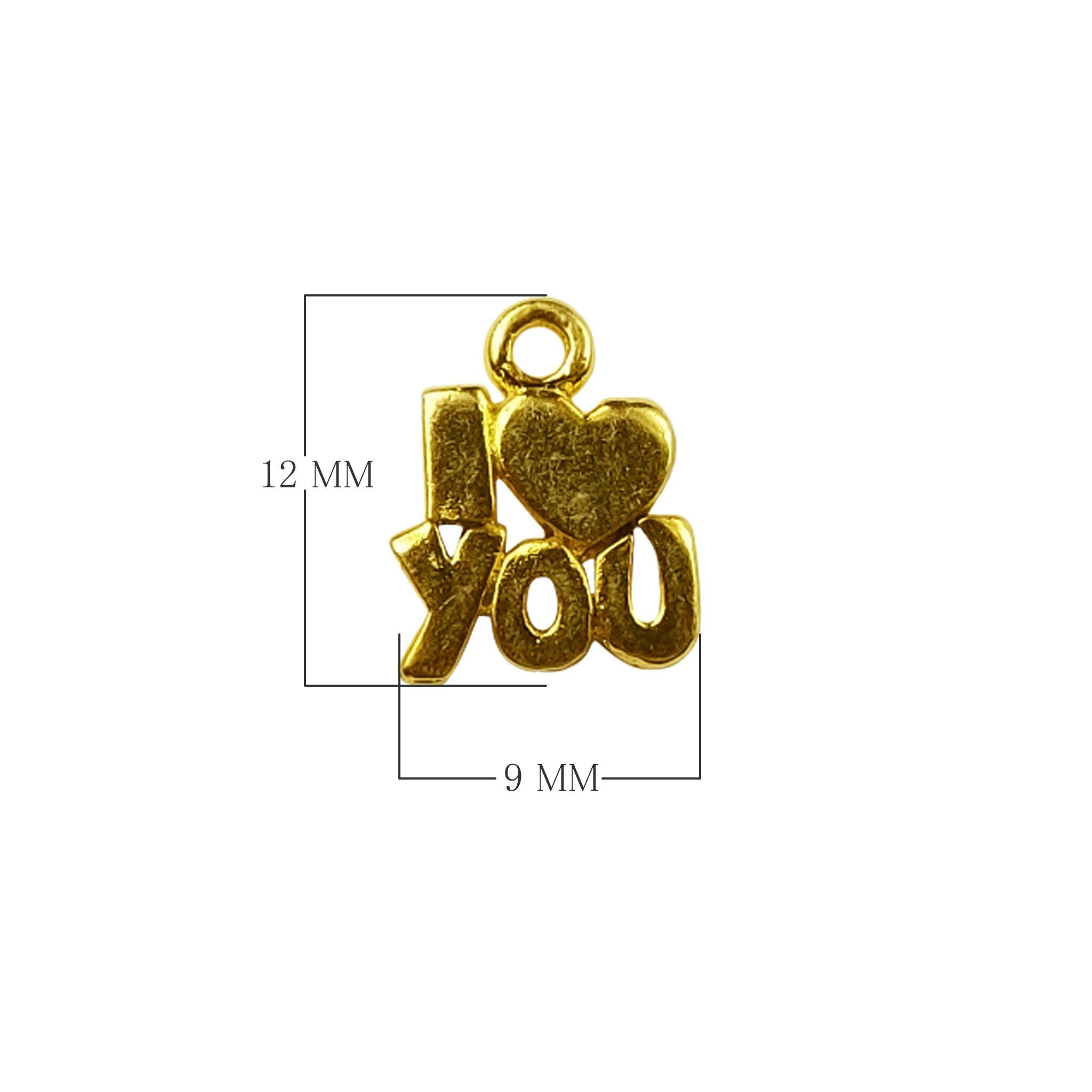 18K Gold Overlay Over Copper I Love You heart charm handcrafted in India for wholesale jewelry making