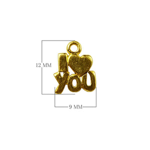 18K Gold Overlay Over Copper I Love You heart charm handcrafted in India for wholesale jewelry making