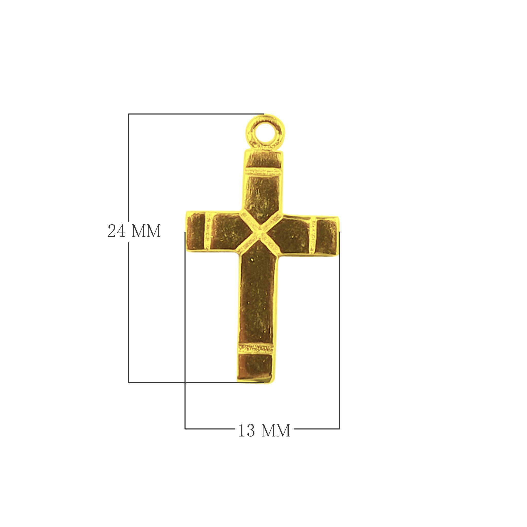 Classic cross charm made with 18K Gold Overlay Over Copper, handcrafted in India for wholesale jewelry production.