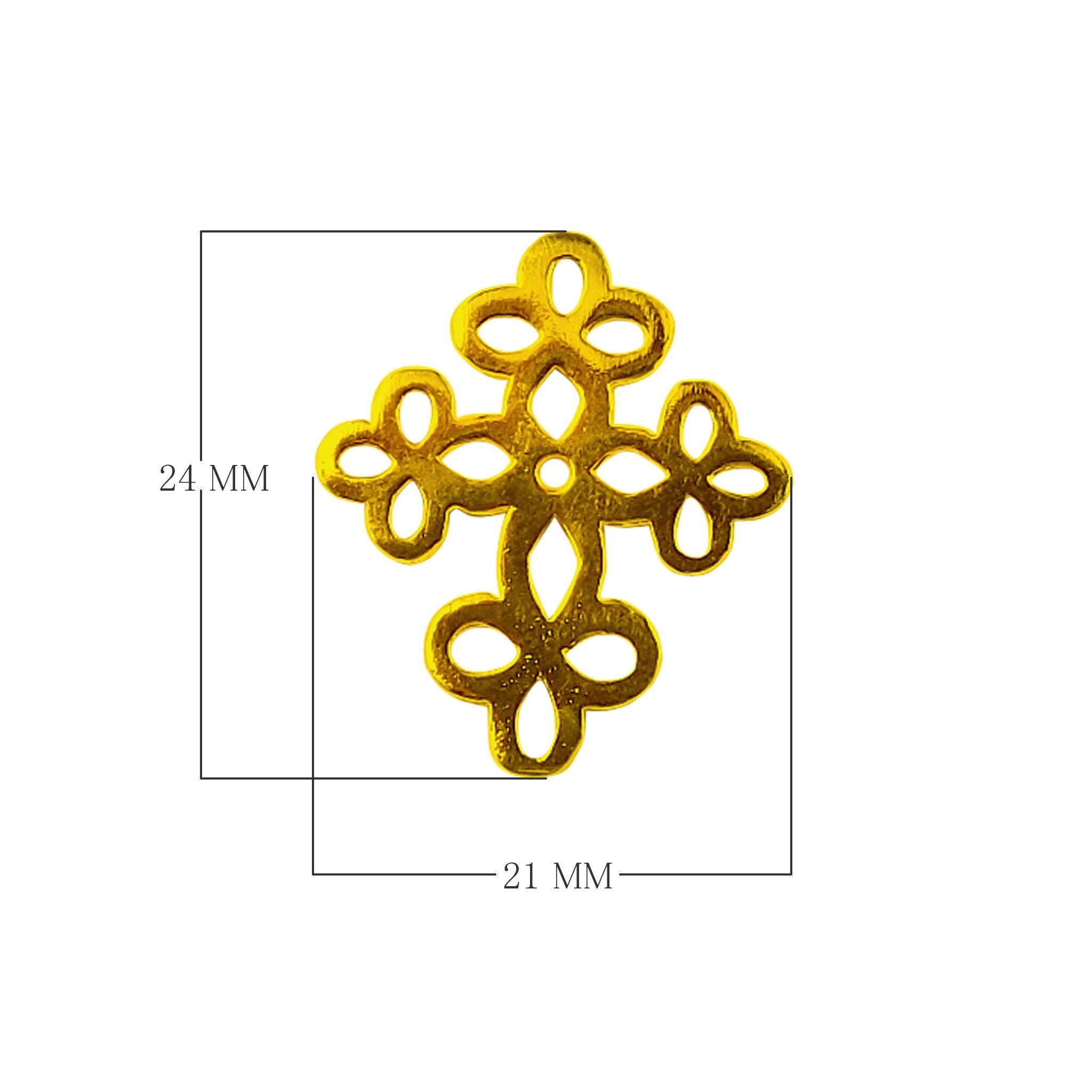 Ornate openwork cross charm made with 18K Gold Overlay Over Copper, handcrafted in India for wholesale jewelry production.