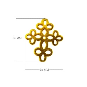 Ornate openwork cross charm made with 18K Gold Overlay Over Copper, handcrafted in India for wholesale jewelry production.