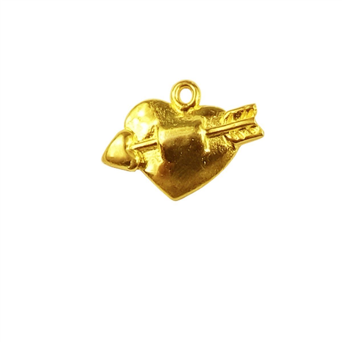 Heart with arrow charm made with 18K Gold Overlay Over Copper, handcrafted in India for wholesale jewelry production.