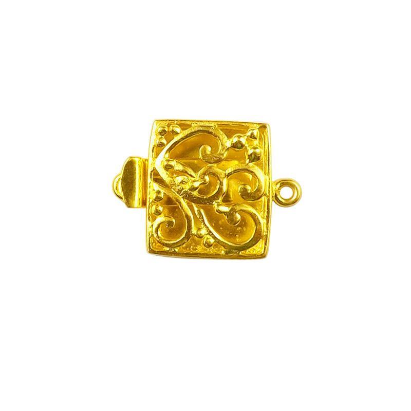 Ornate square box clasp made with 18K Gold Overlay Over Copper, handcrafted in India for wholesale jewelry production.