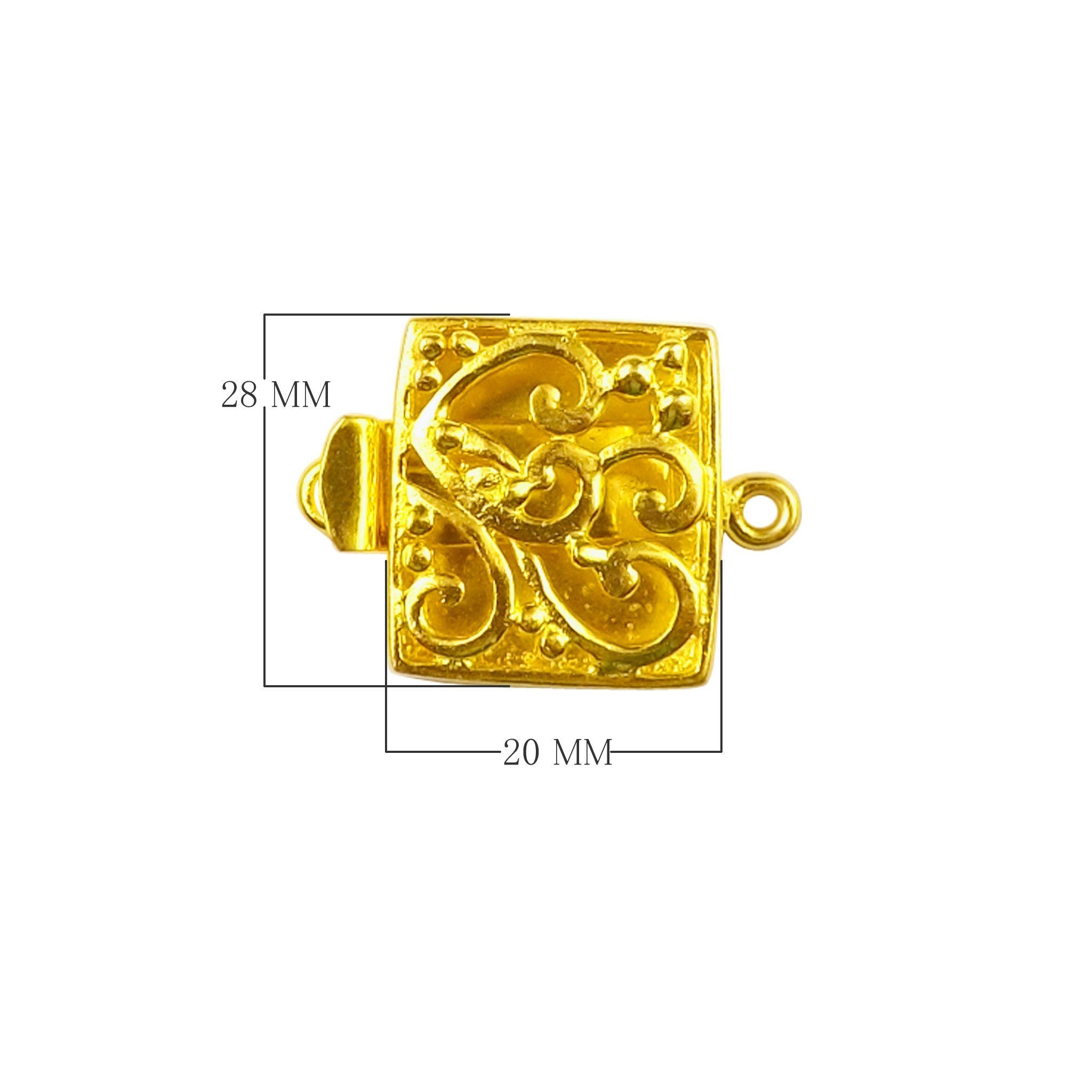 Ornate square box clasp made with 18K Gold Overlay Over Copper, handcrafted in India for wholesale jewelry production.