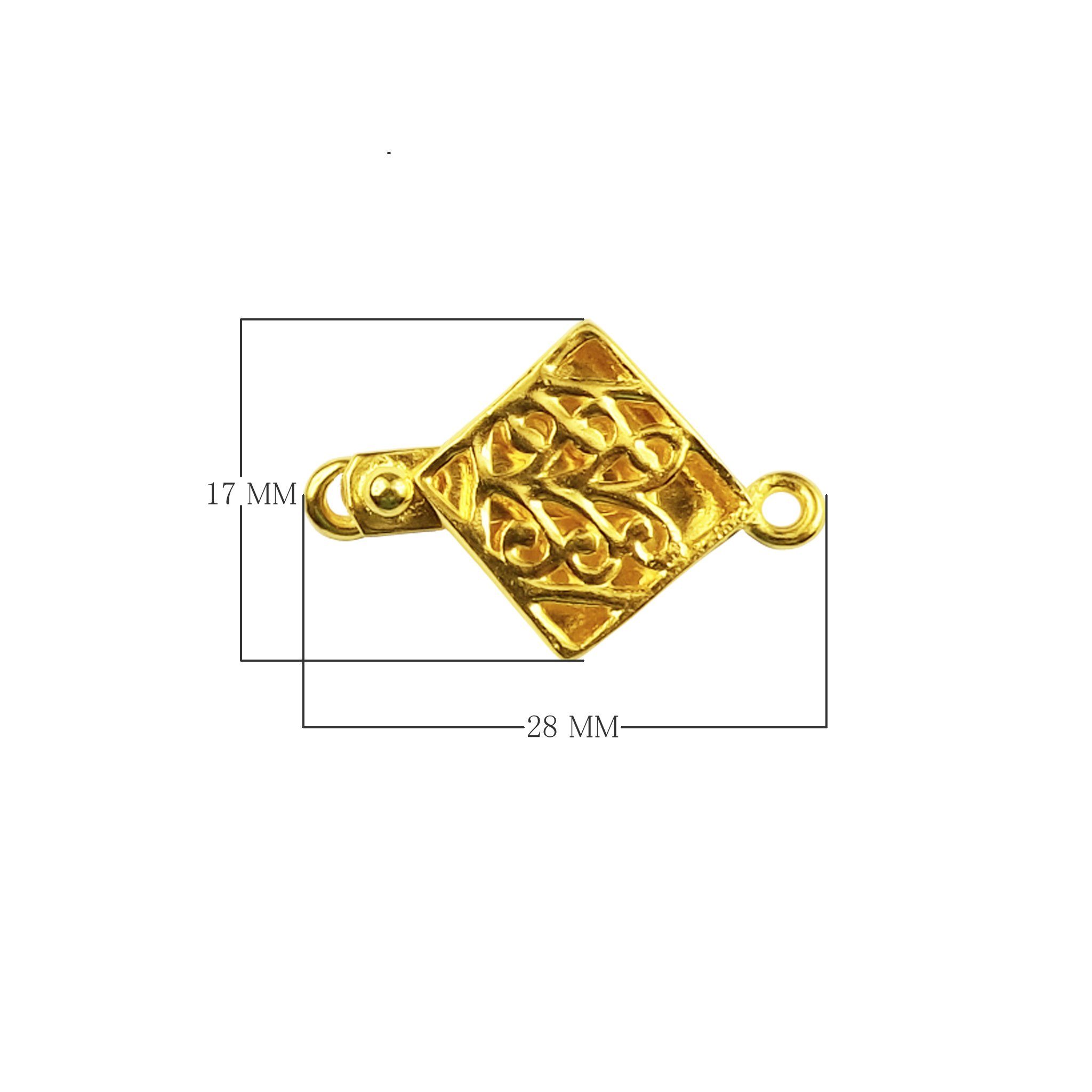 Ornate diamond square box clasp made with 18K Gold Overlay Over Copper, handcrafted in India for wholesale jewelry production.