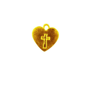 Heart with cross charm made with 18K Gold Overlay Over Copper, handcrafted in India for wholesale jewelry production.