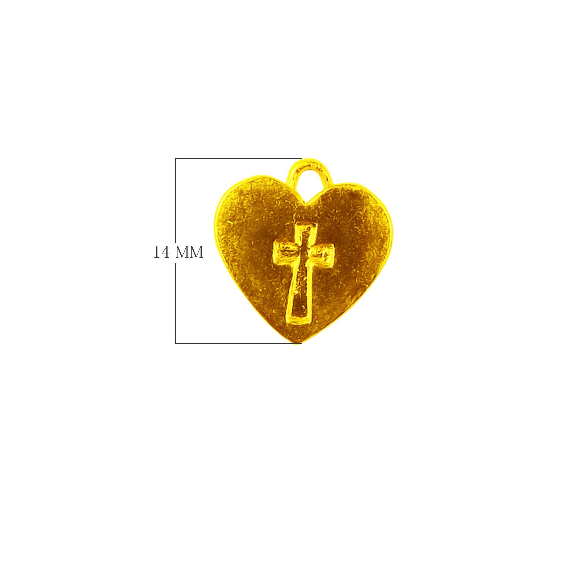 Heart with cross charm made with 18K Gold Overlay Over Copper, handcrafted in India for wholesale jewelry production.