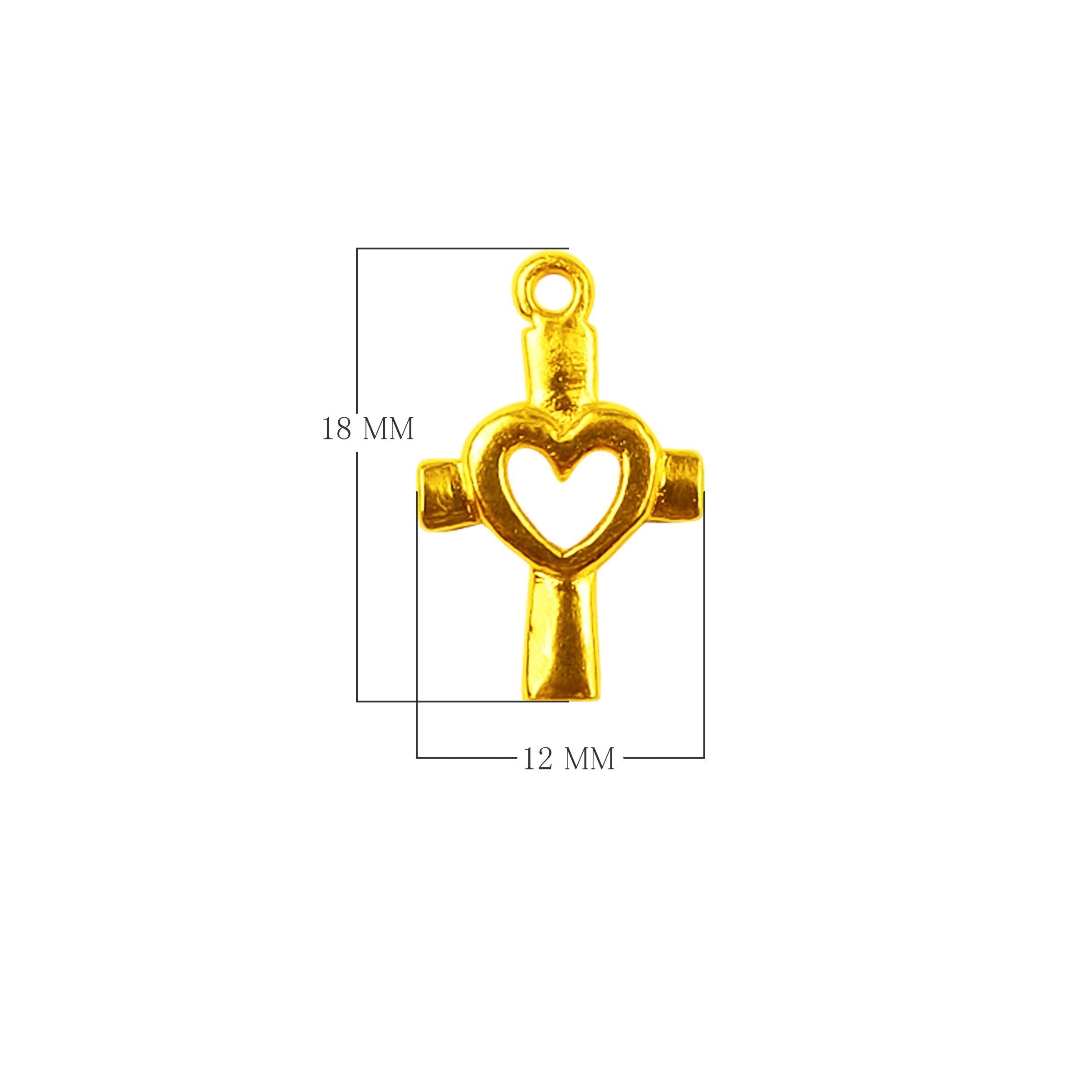 18K Gold Overlay Heart Cross Charm Handcrafted In India For Wholesale Jewelry Making
