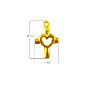18K Gold Overlay Heart Cross Charm Handcrafted In India For Wholesale Jewelry Making